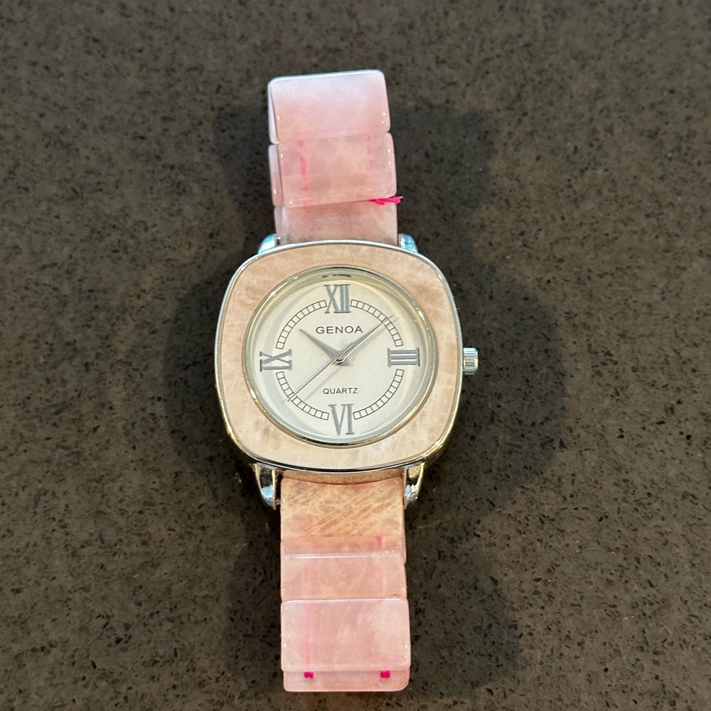 Pink Quartz Watch with Roman Numerals